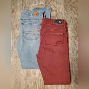 American Eagle Outfitters Skinny Jeans in Light Blue and Rust